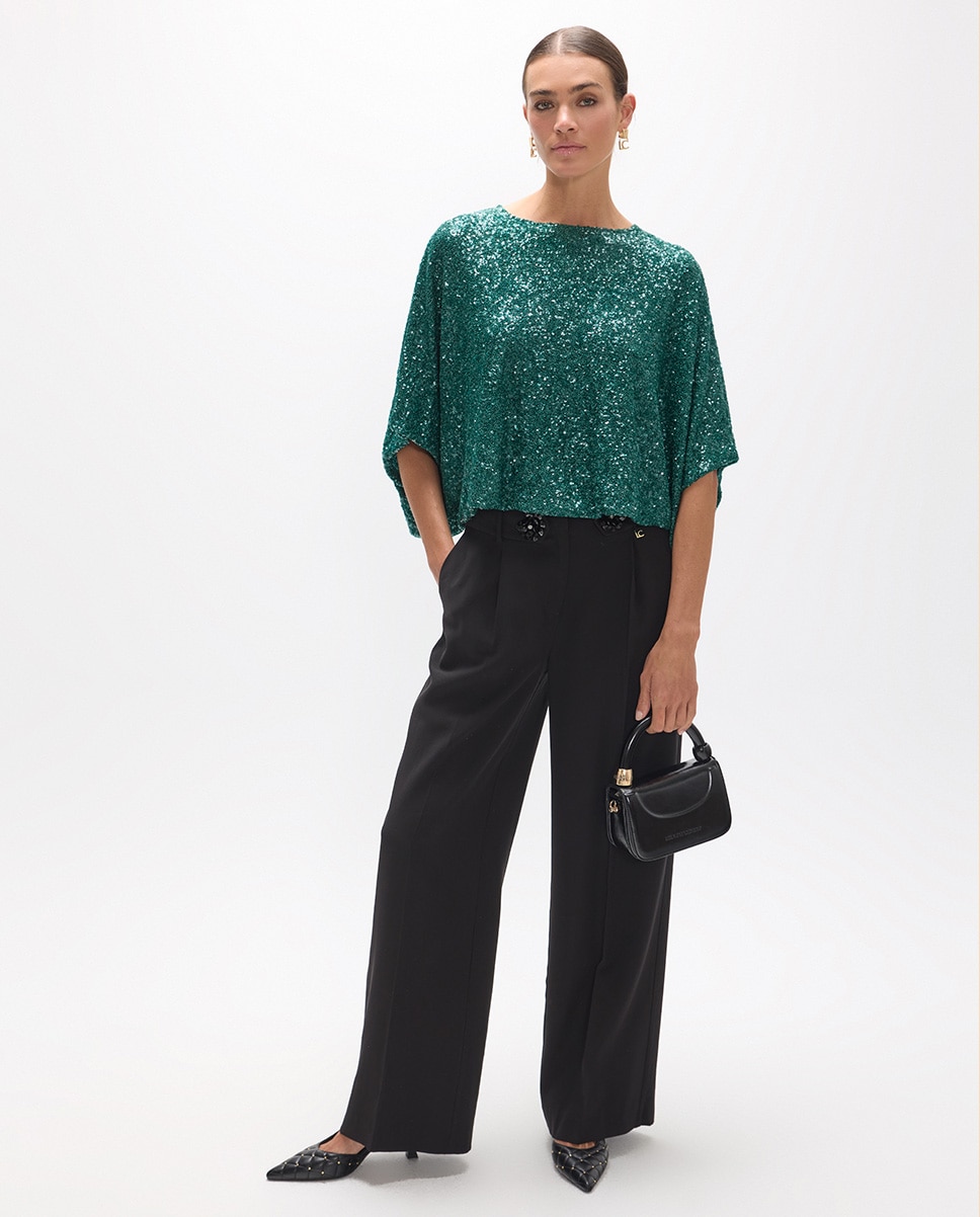 Camiseta de mujer de lentejuelas - Lola Casademunt - Verde Verde-5