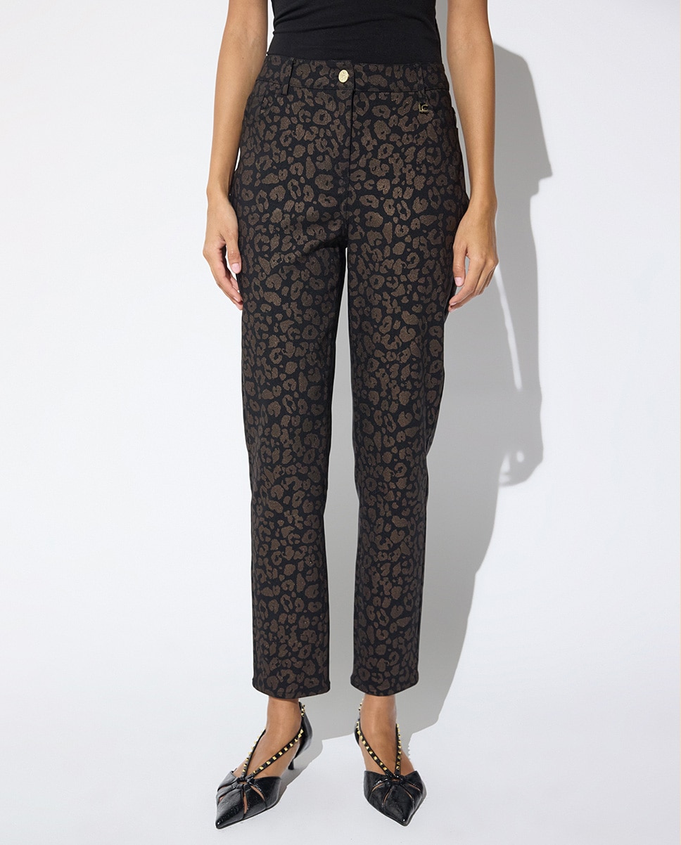 Pantalón recto de mujer elástico estampado leopardo - Lola Casademunt - Marrón oscuro Marrón oscuro-2
