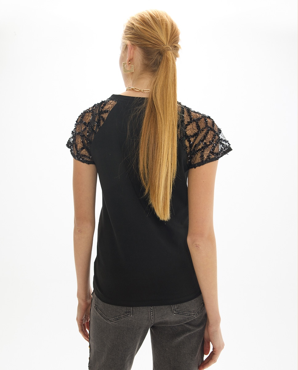 Camiseta de mujer entallada con manga raglan en tejido phoebe araña - Lola Casademunt - Negro Negro-5