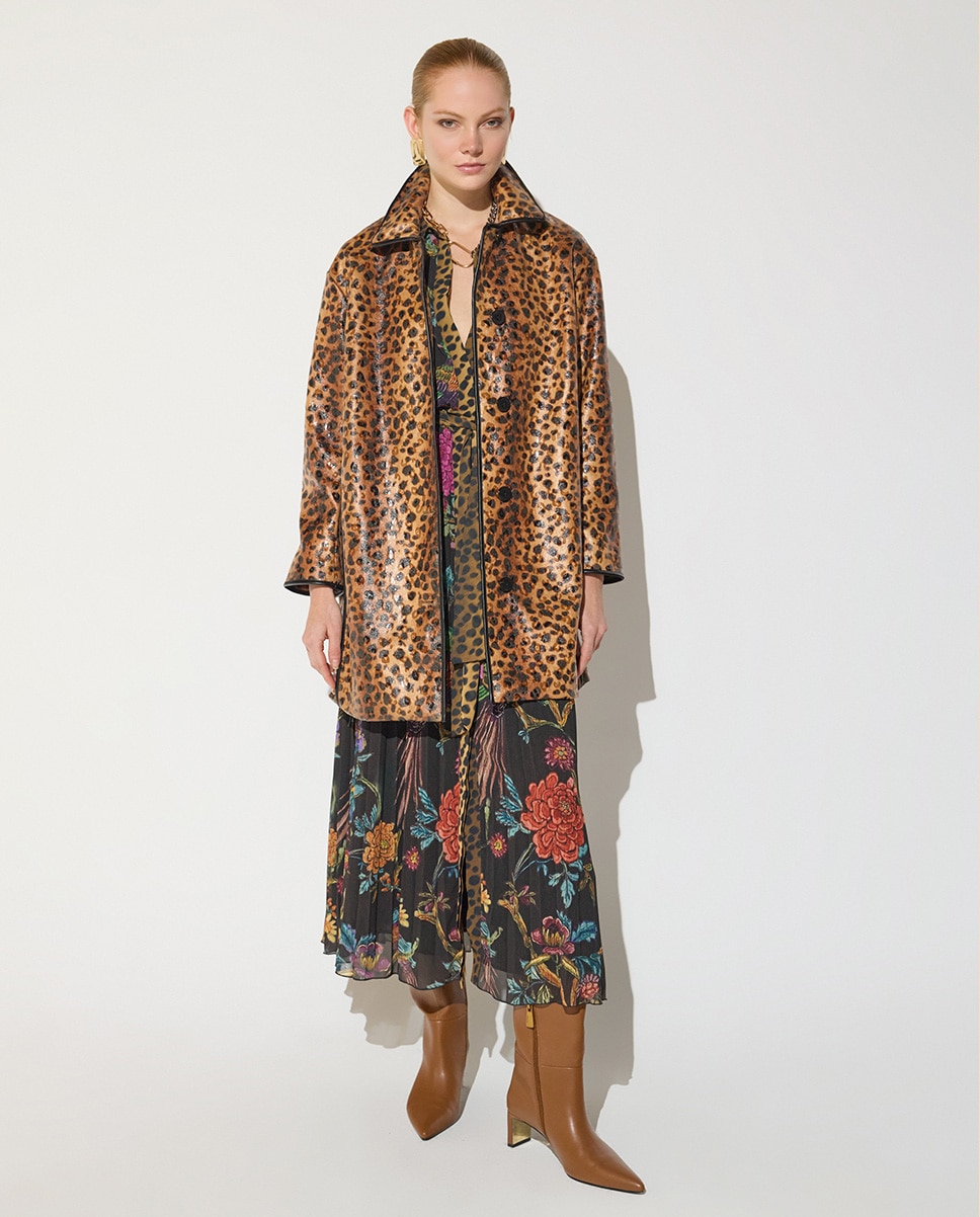 Gabardina de mujer estampado leopardo en tejido revestido - Lola Casademunt - Marrón Marrón-1