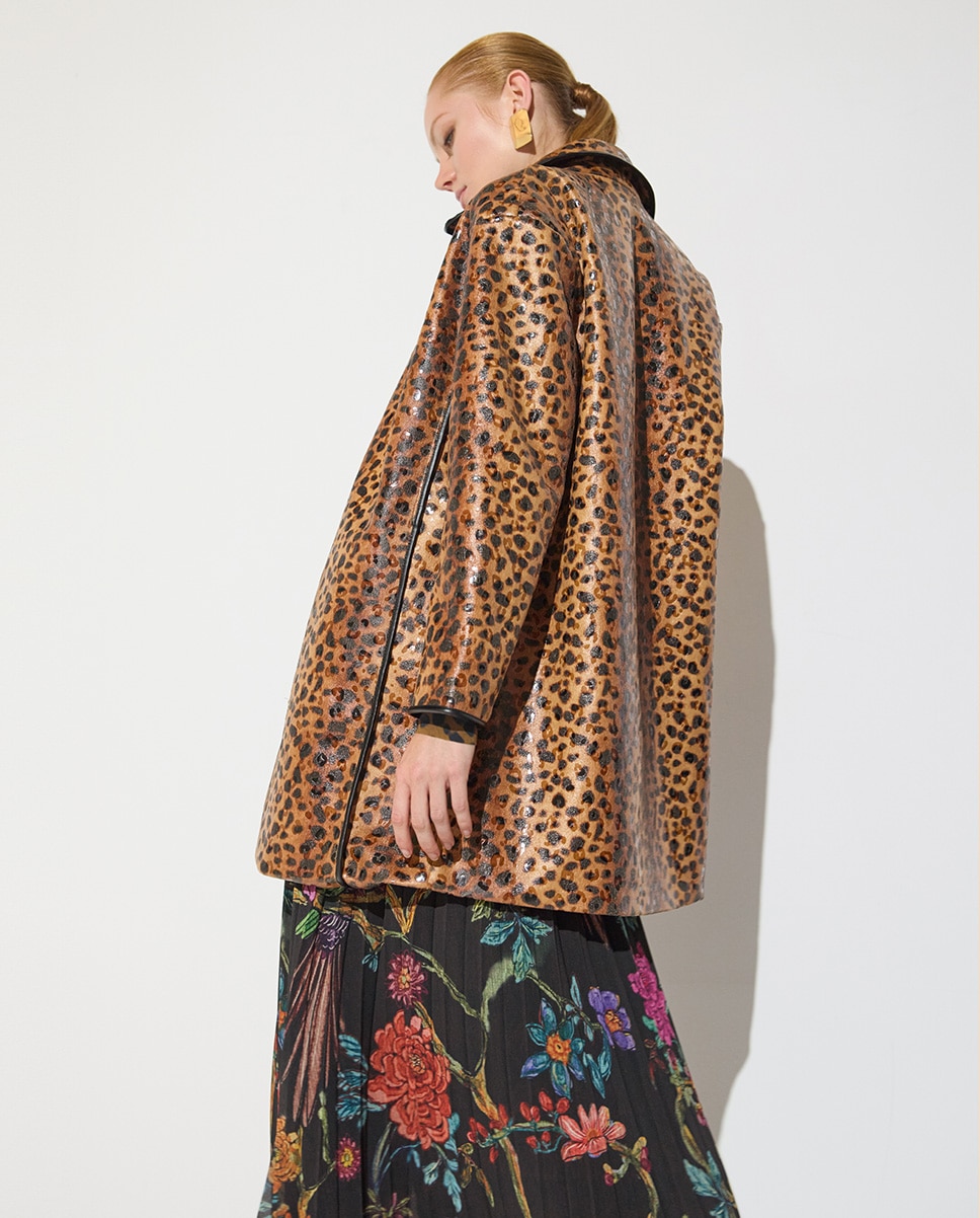 Gabardina de mujer estampado leopardo en tejido revestido - Lola Casademunt - Marrón Marrón-4