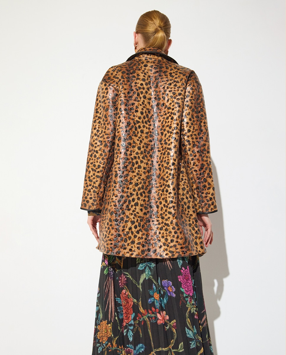 Gabardina de mujer estampado leopardo en tejido revestido - Lola Casademunt - Marrón Marrón-5