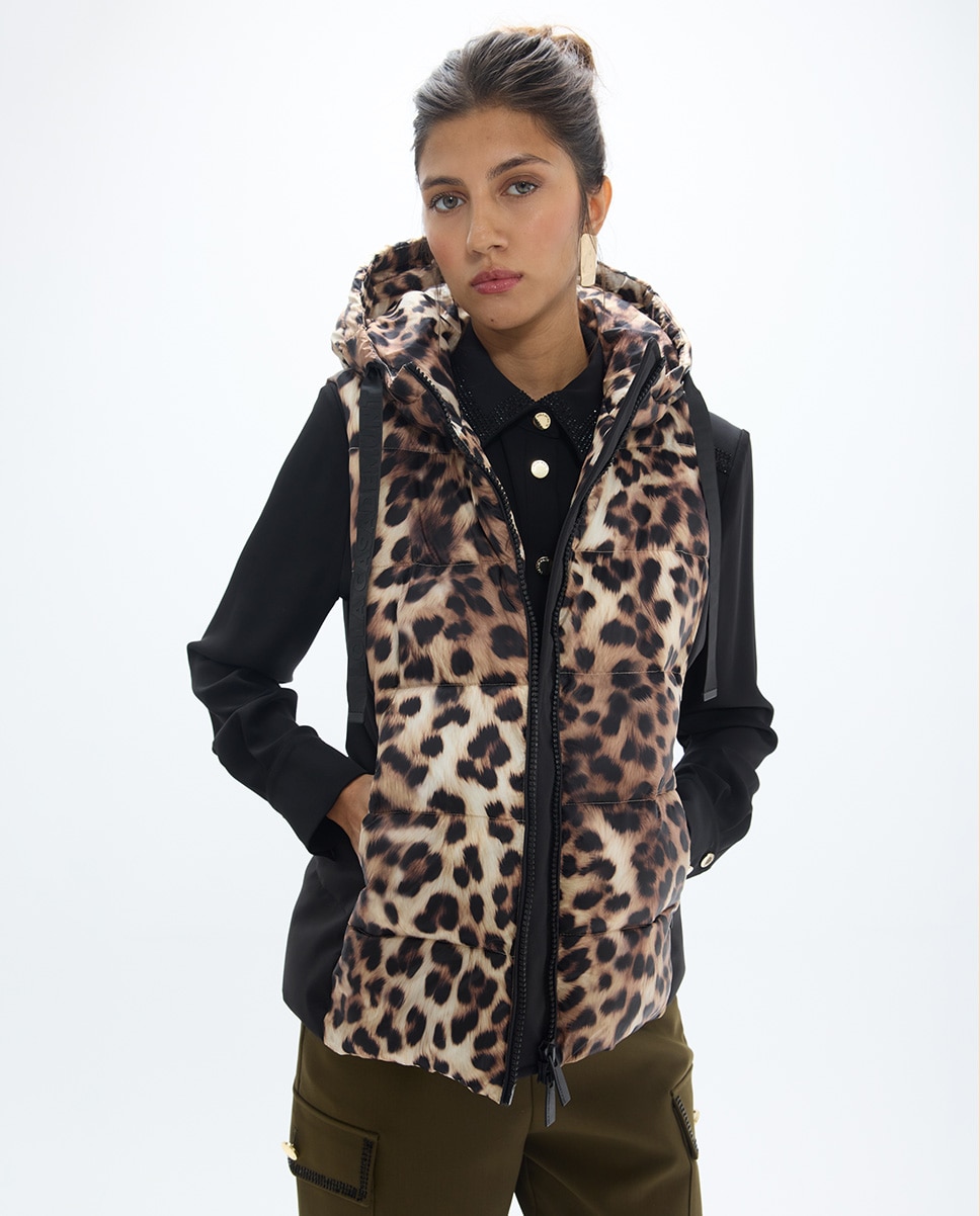Chaleco de mujer con capucha estampado leopardo - Lola Casademunt - Multicolor Multicolor-1