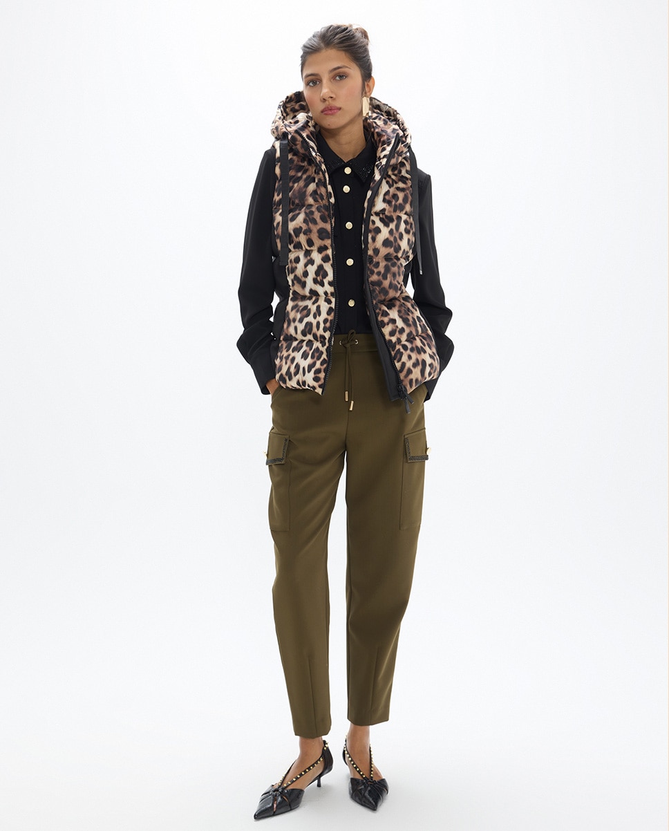 Chaleco de mujer con capucha estampado leopardo - Lola Casademunt - Multicolor Multicolor-5