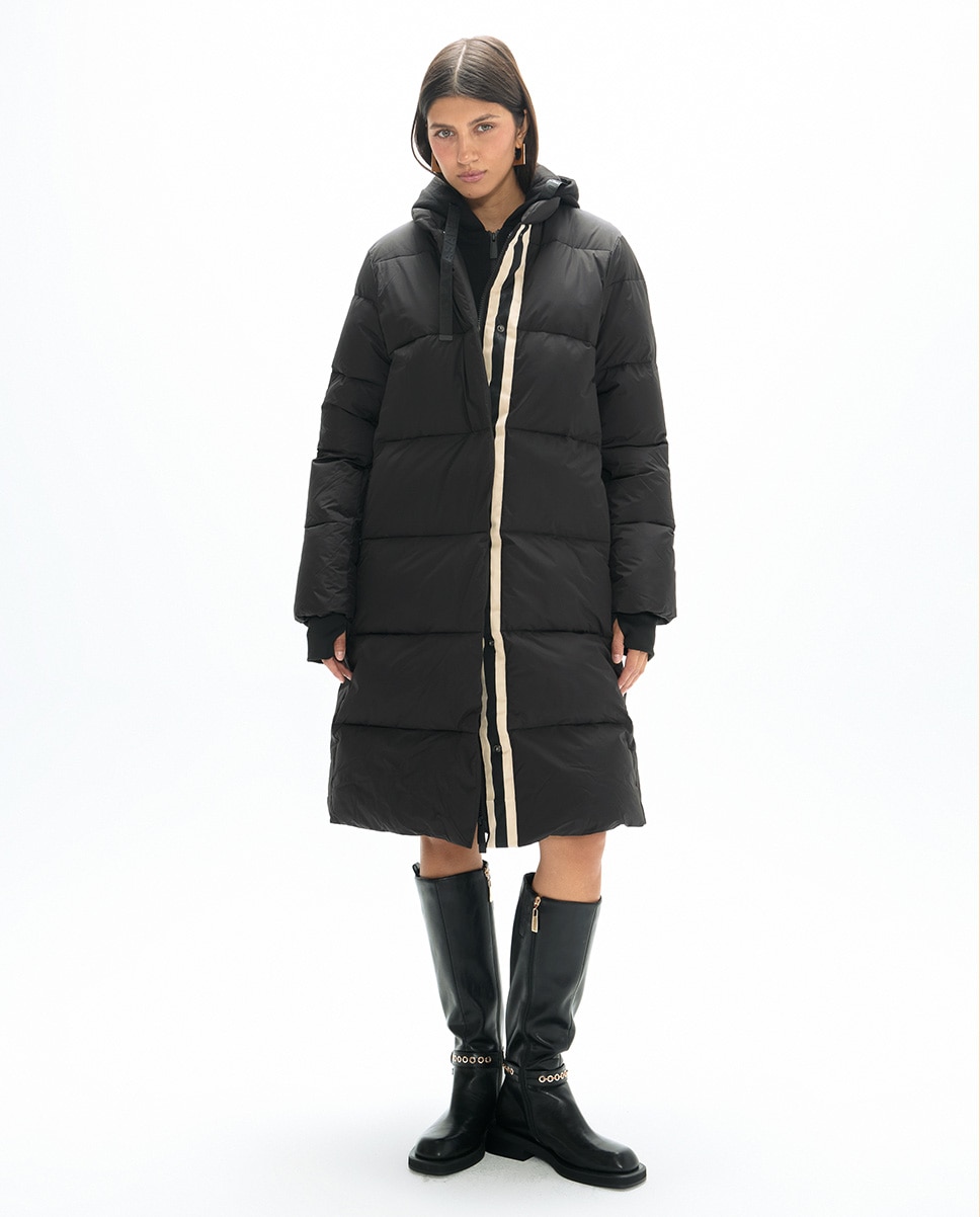 Plumífero de mujer largo con capucha circular - Lola Casademunt - Negro Negro-1