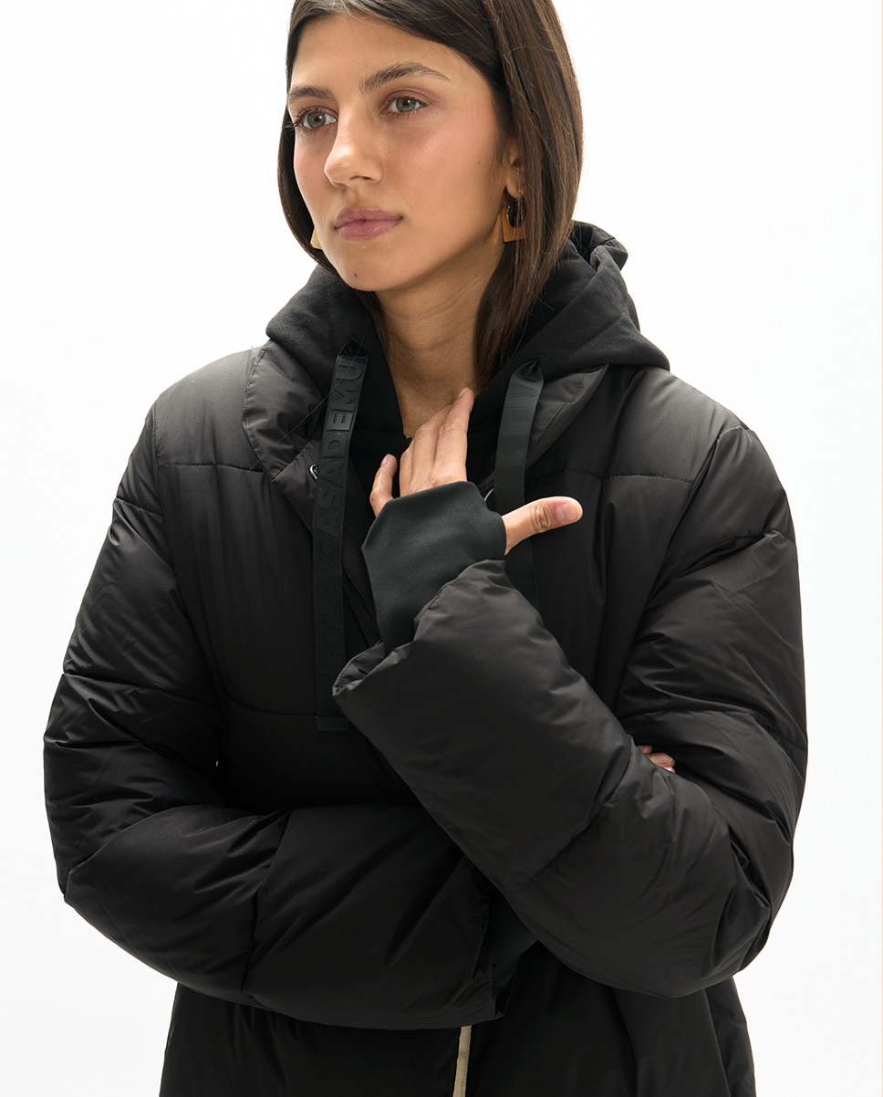 Plumífero de mujer largo con capucha circular - Lola Casademunt - Negro Negro-2