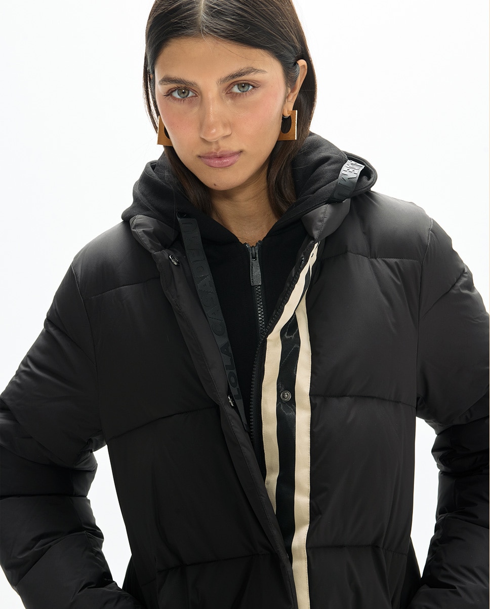 Plumífero de mujer largo con capucha circular - Lola Casademunt - Negro Negro-3