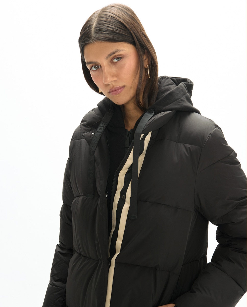 Plumífero de mujer largo con capucha circular - Lola Casademunt - Negro Negro-4