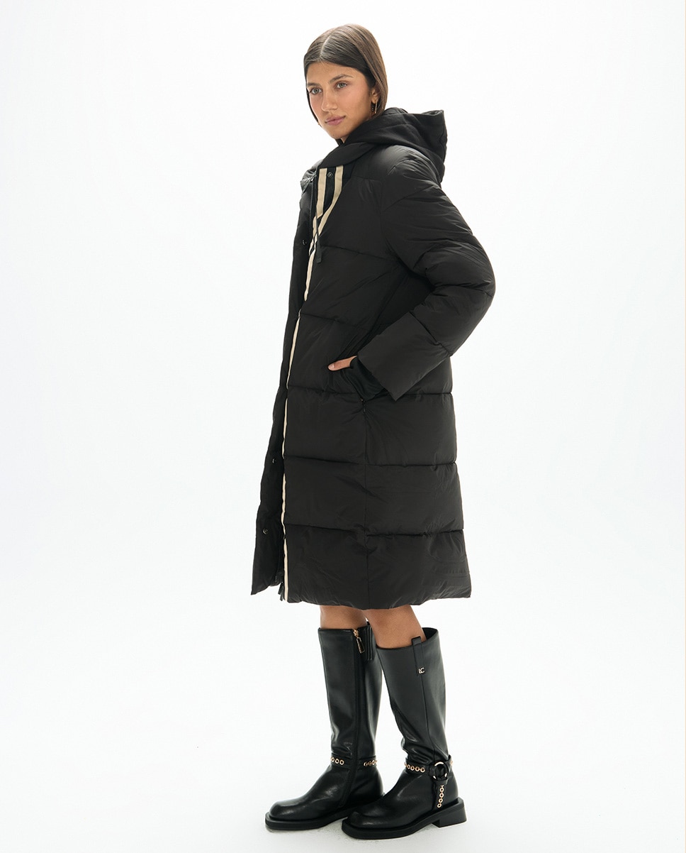 Plumífero de mujer largo con capucha circular - Lola Casademunt - Negro Negro-5