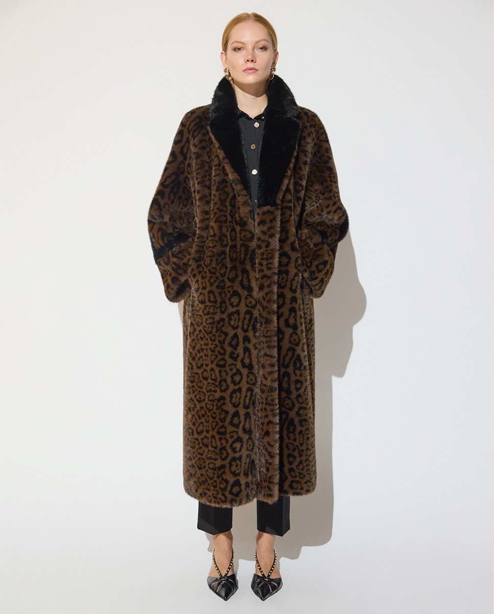 Abrigo de pelo de mujer largo estampado leopardo - Lola Casademunt - Marrón Marrón-1