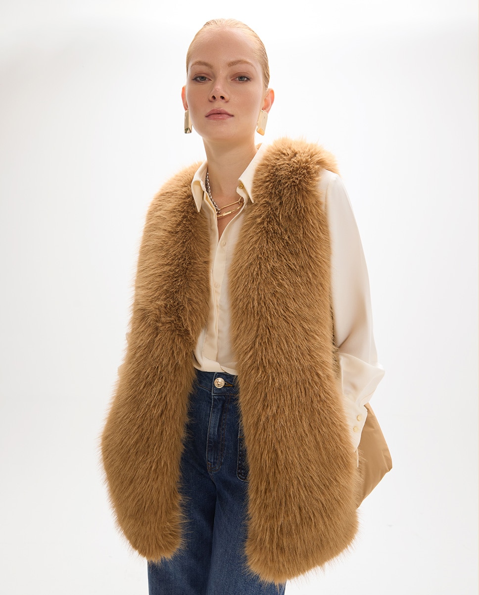 Acolchado de mujer combinado tipo biker - Lola Casademunt - Marrón claro Marrón claro-2