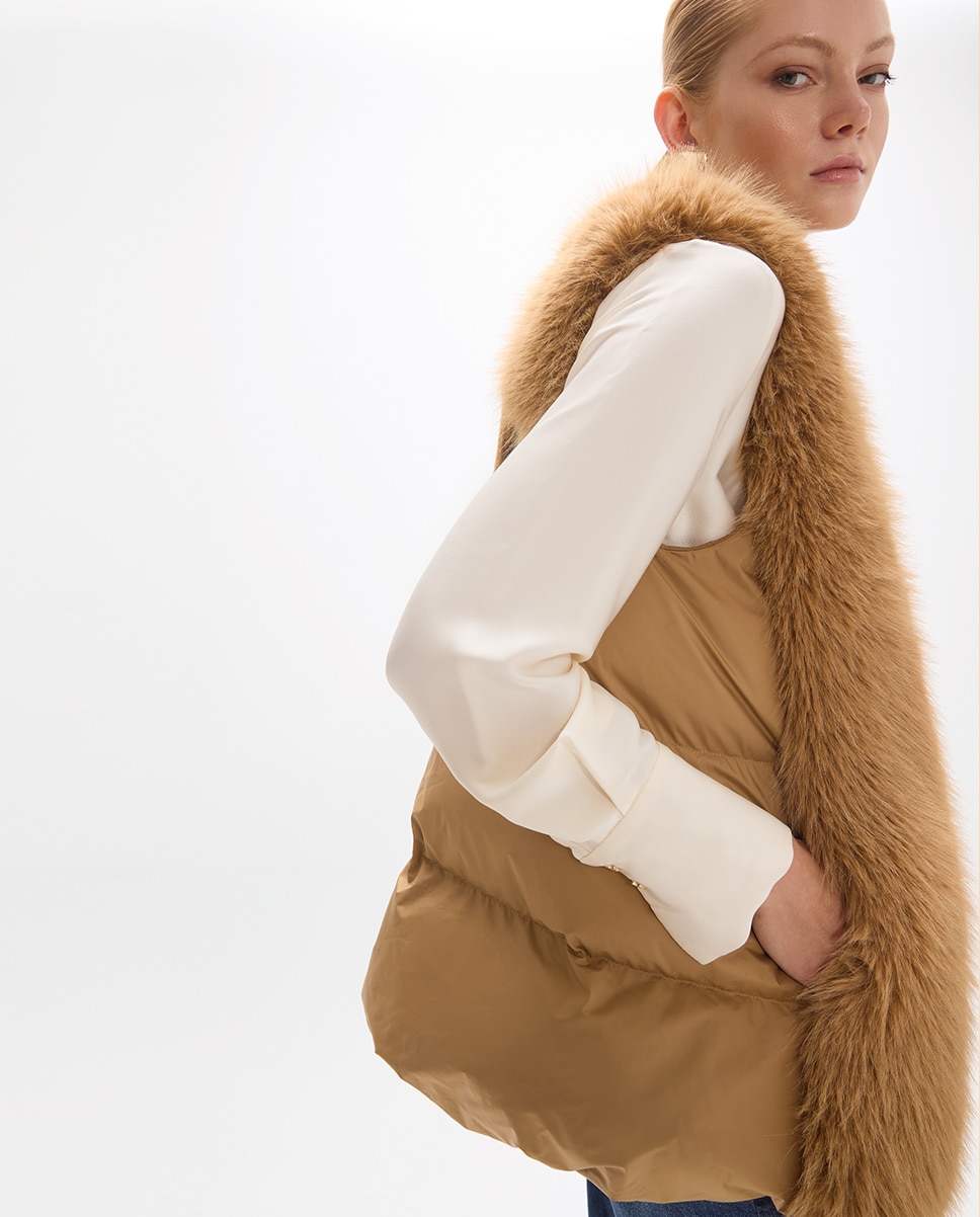 Acolchado de mujer combinado tipo biker - Lola Casademunt - Marrón claro Marrón claro-3