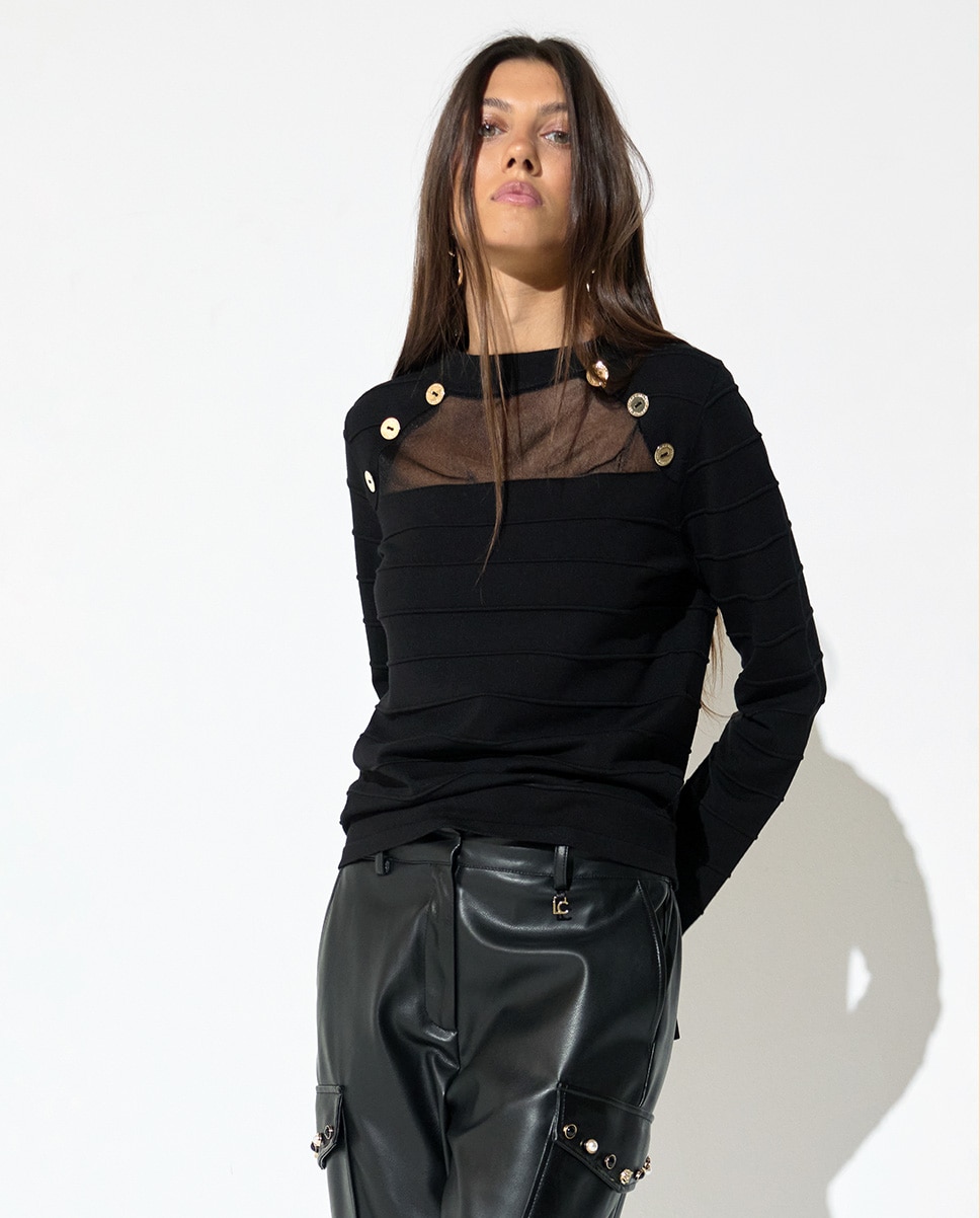 Jersey de mujer canesú transparente - Lola Casademunt - Negro Negro-1