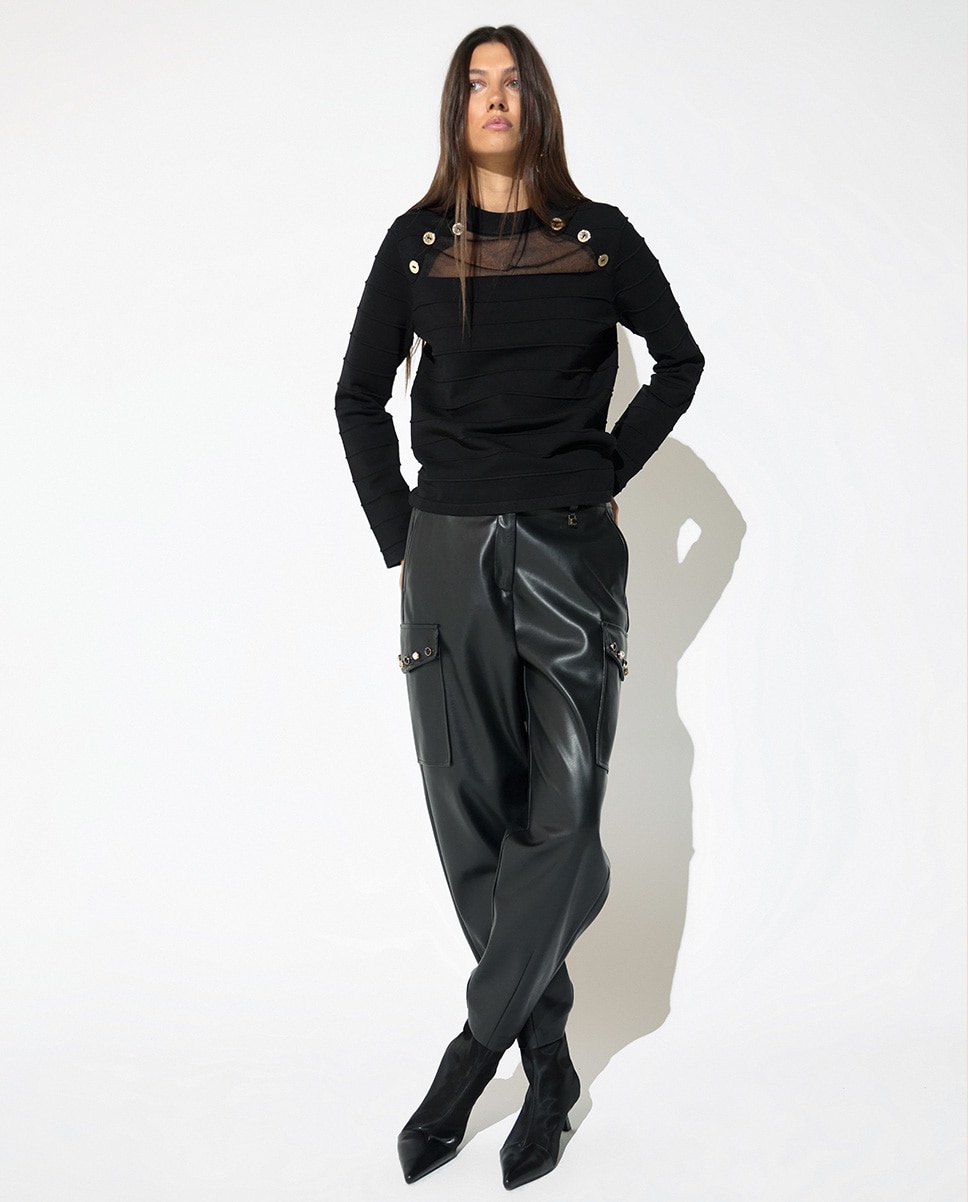 Jersey de mujer canesú transparente - Lola Casademunt - Negro Negro-4
