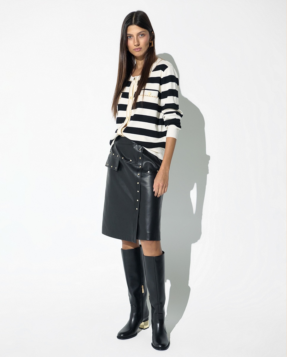 Falda midi efecto piel tachas - Lola Casademunt - Negro Negro-1