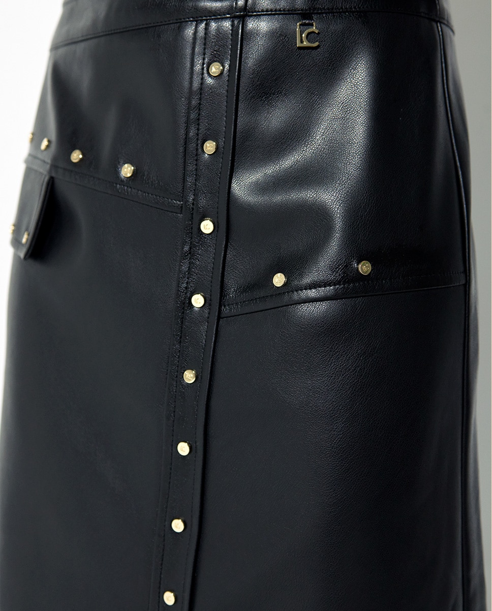 Falda midi efecto piel tachas - Lola Casademunt - Negro Negro-5