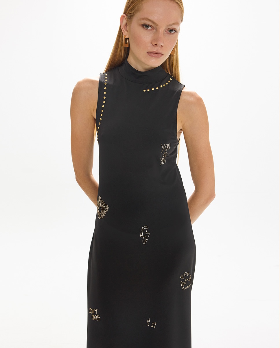 Vestido largo circular sin mangas con detalle strass - Lola Casademunt - Negro Negro-2