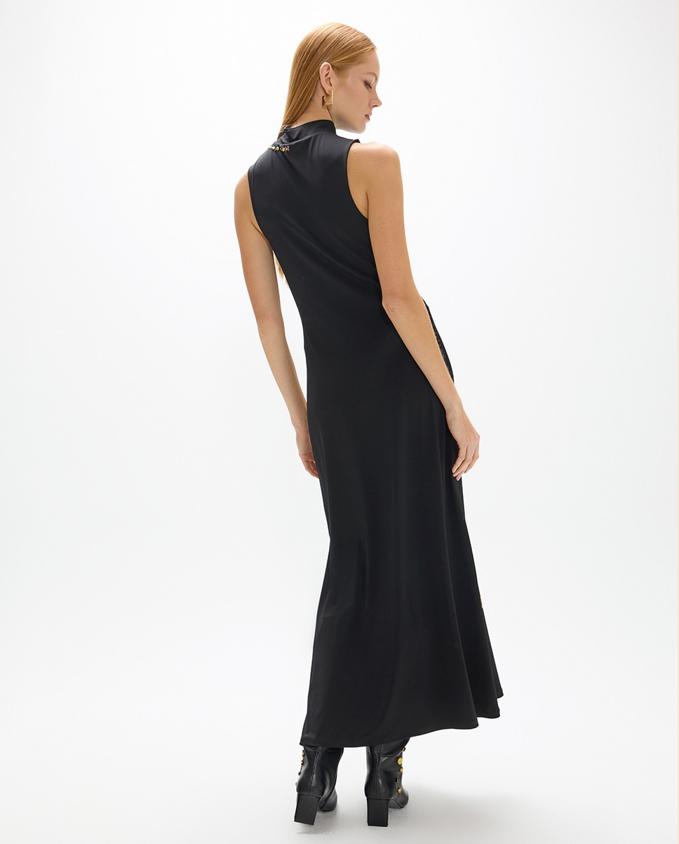 Vestido largo circular sin mangas con detalle strass - Lola Casademunt - Negro Negro-3