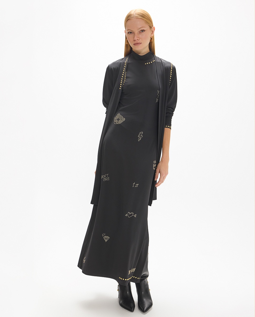 Vestido largo circular sin mangas con detalle strass - Lola Casademunt - Negro Negro-4