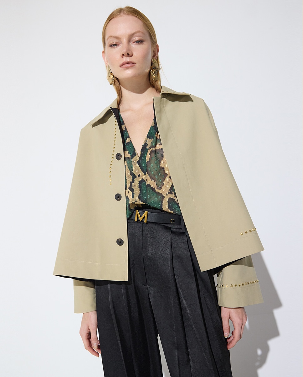Trench de mujer corto bicolor detalles tachas - Lola Casademunt - Beige Beige-1