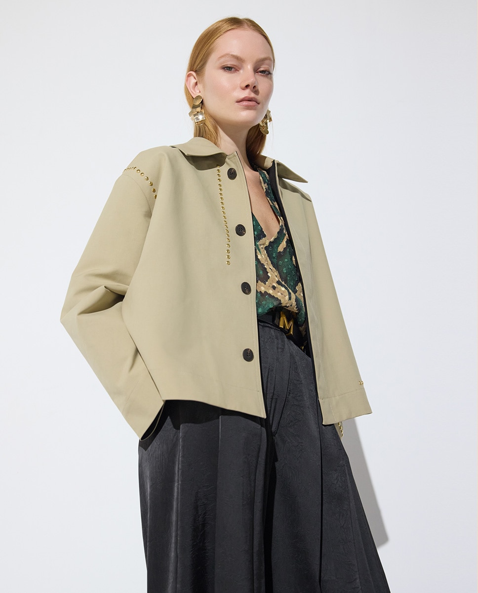 Trench de mujer corto bicolor detalles tachas - Lola Casademunt - Beige Beige-2