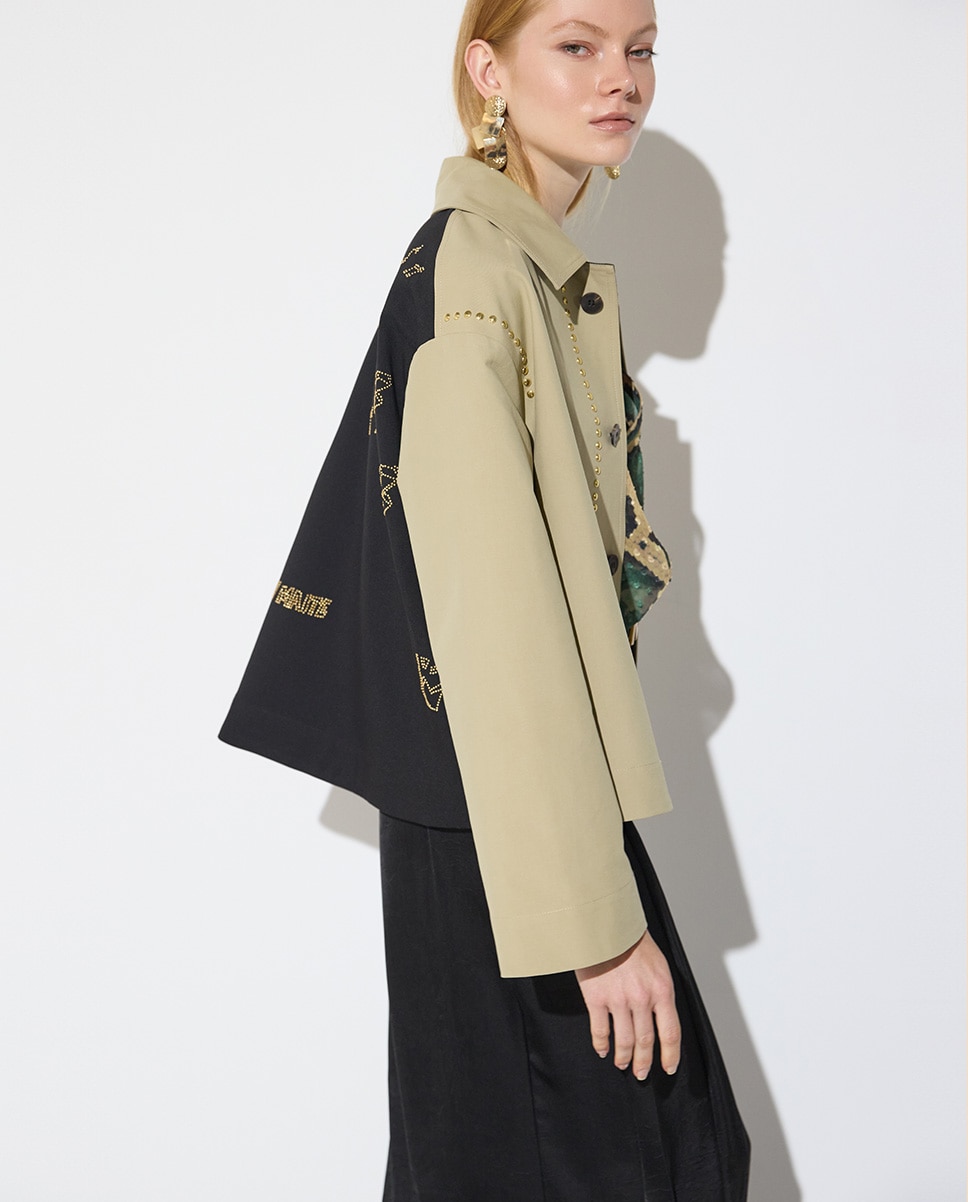 Trench de mujer corto bicolor detalles tachas - Lola Casademunt - Beige Beige-3