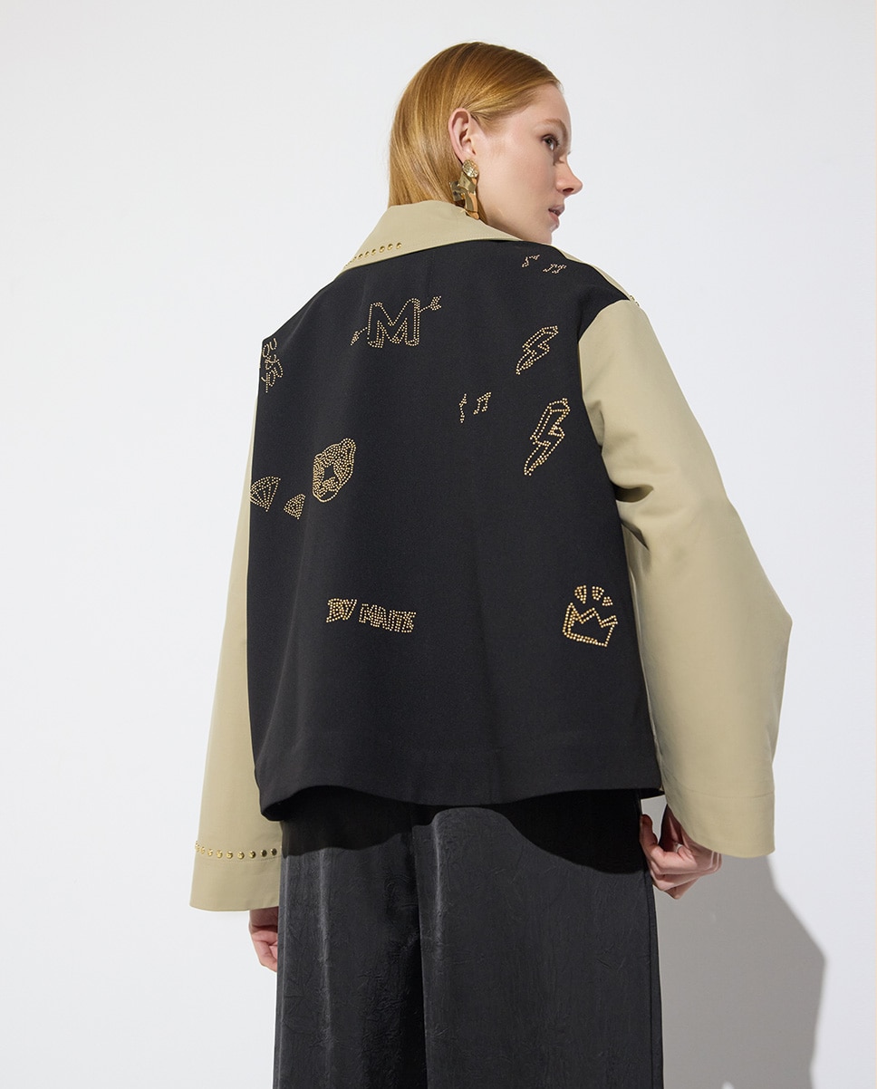 Trench de mujer corto bicolor detalles tachas - Lola Casademunt - Beige Beige-4