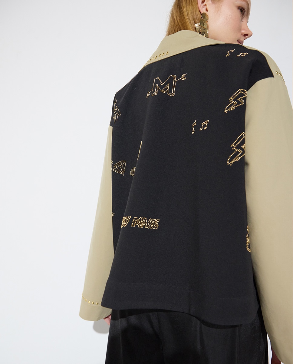 Trench de mujer corto bicolor detalles tachas - Lola Casademunt - Beige Beige-5
