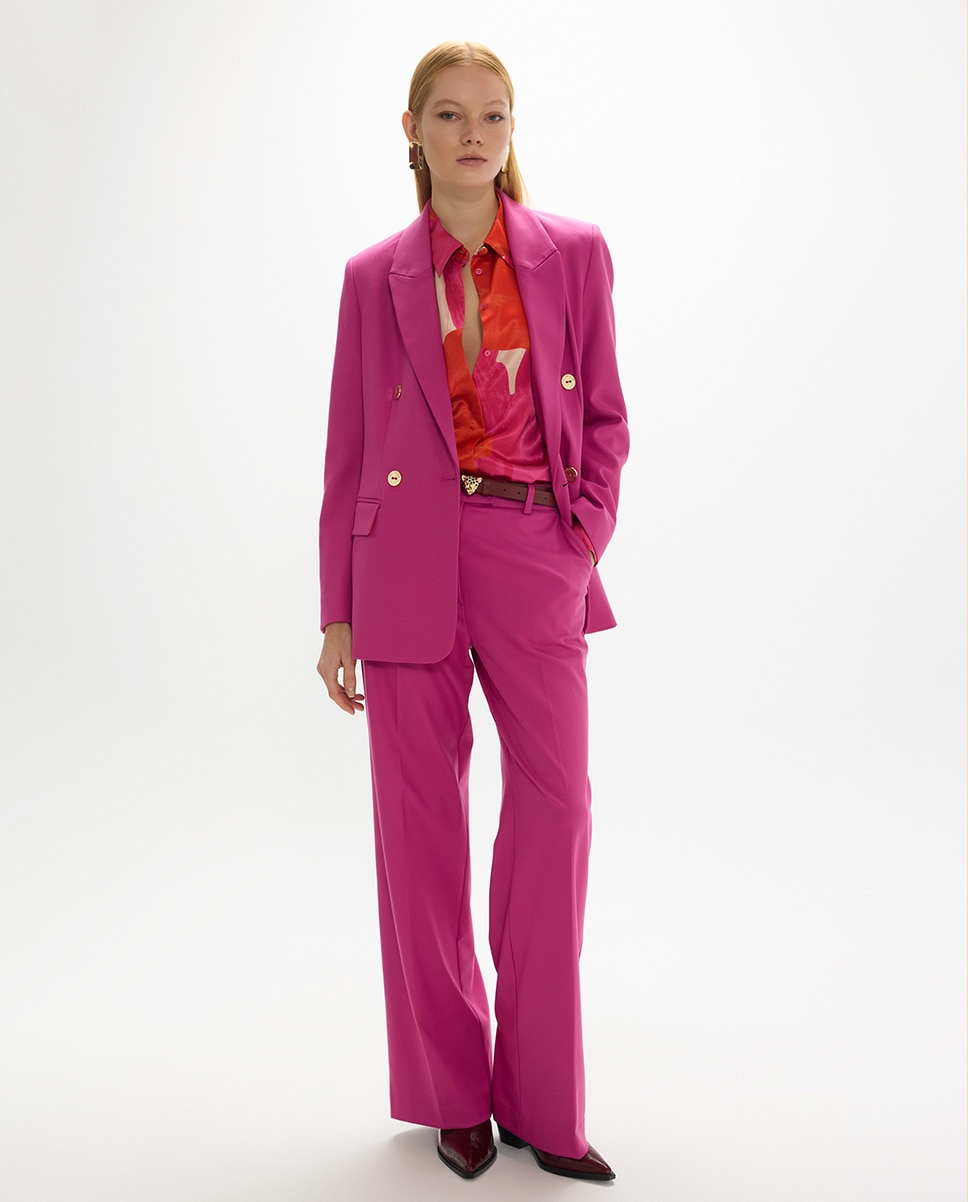 Pantalón recto de mujer fit alfons color sólido - Lola Casademunt - Rosa Rosa-1
