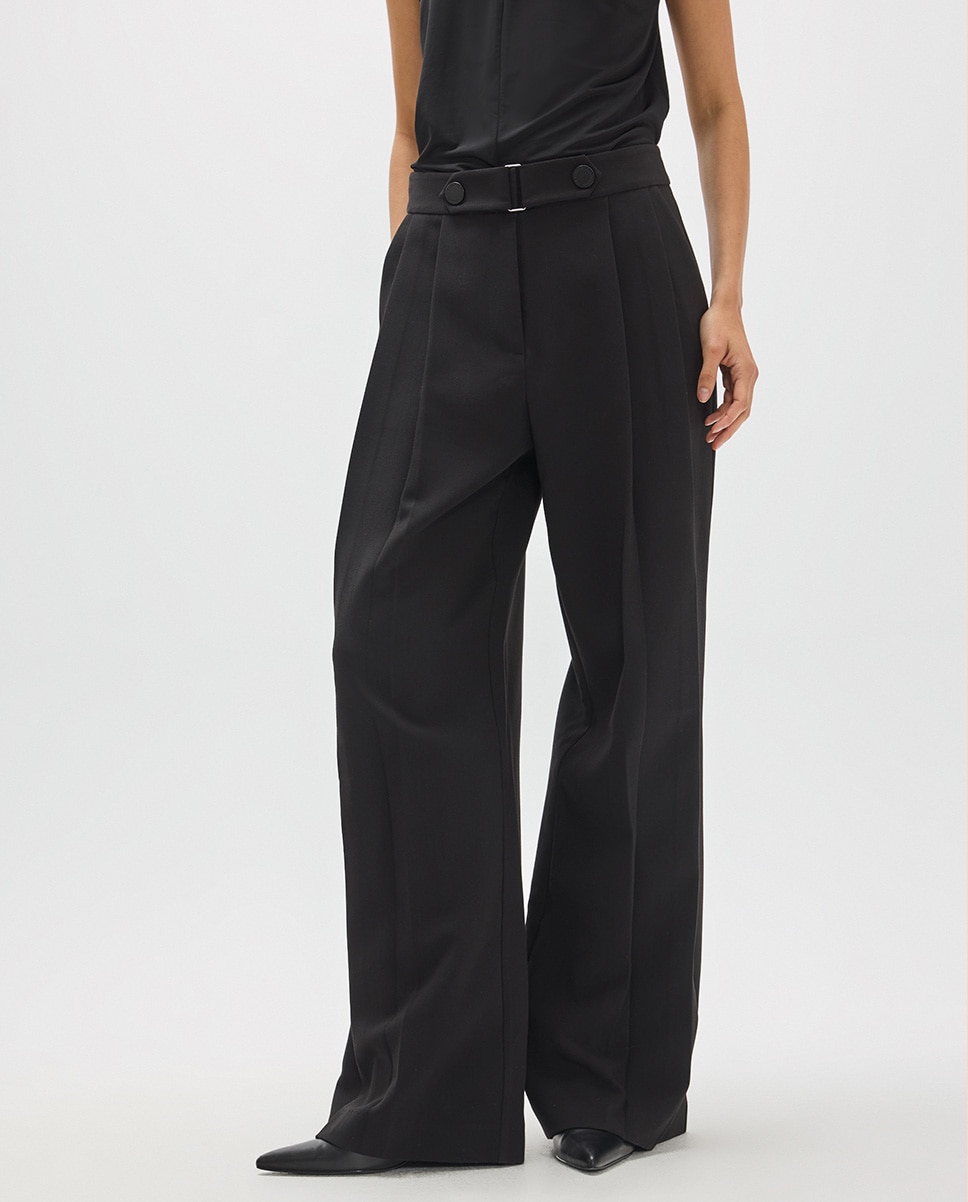 Pantalón recto de mujer tablas con hebilla y snaps 45a - Lola Casademunt - Negro Negro-1