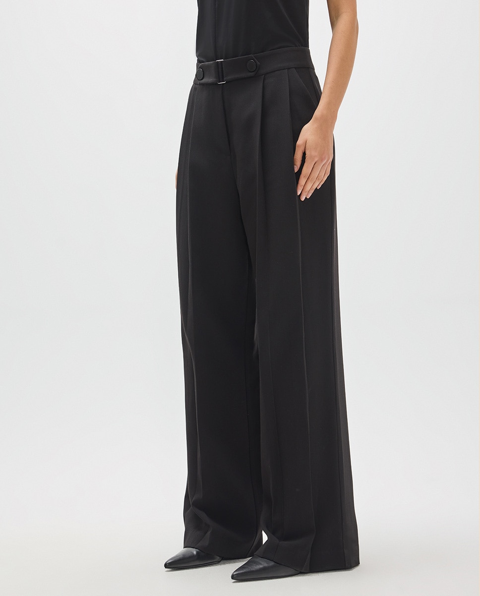 Pantalón recto de mujer tablas con hebilla y snaps 45a - Lola Casademunt - Negro Negro-2
