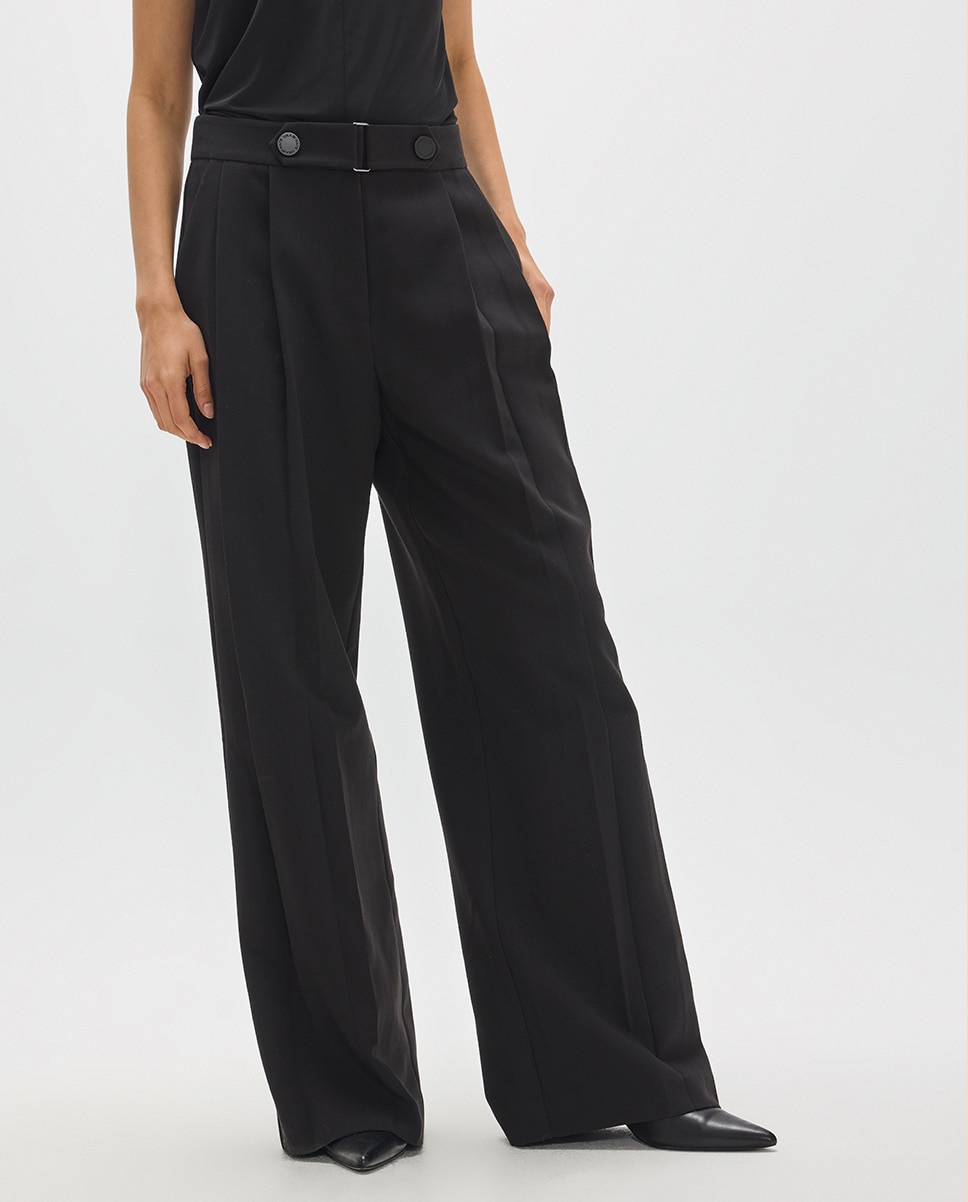 Pantalón recto de mujer tablas con hebilla y snaps 45a - Lola Casademunt - Negro Negro-3