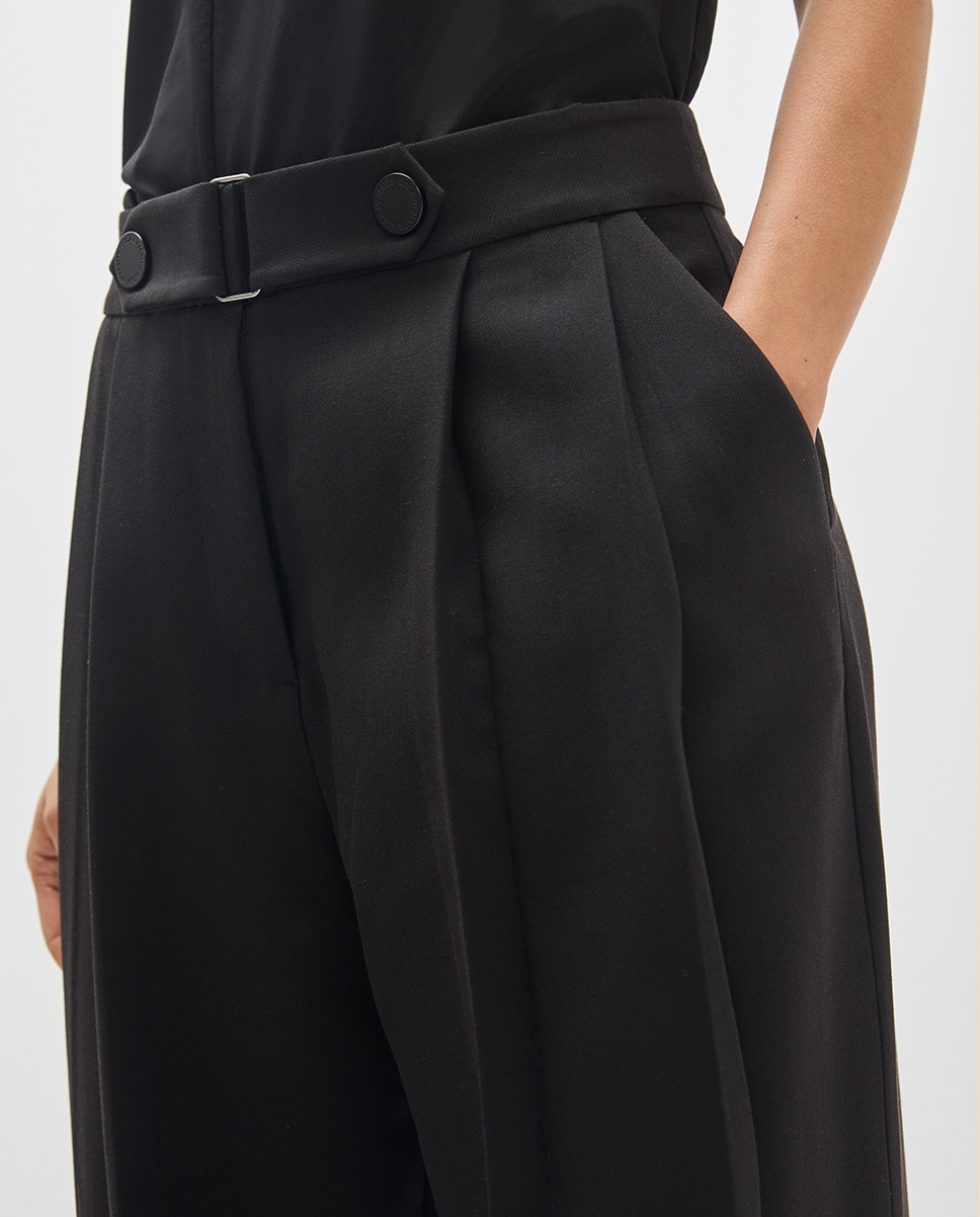 Pantalón recto de mujer tablas con hebilla y snaps 45a - Lola Casademunt - Negro Negro-4