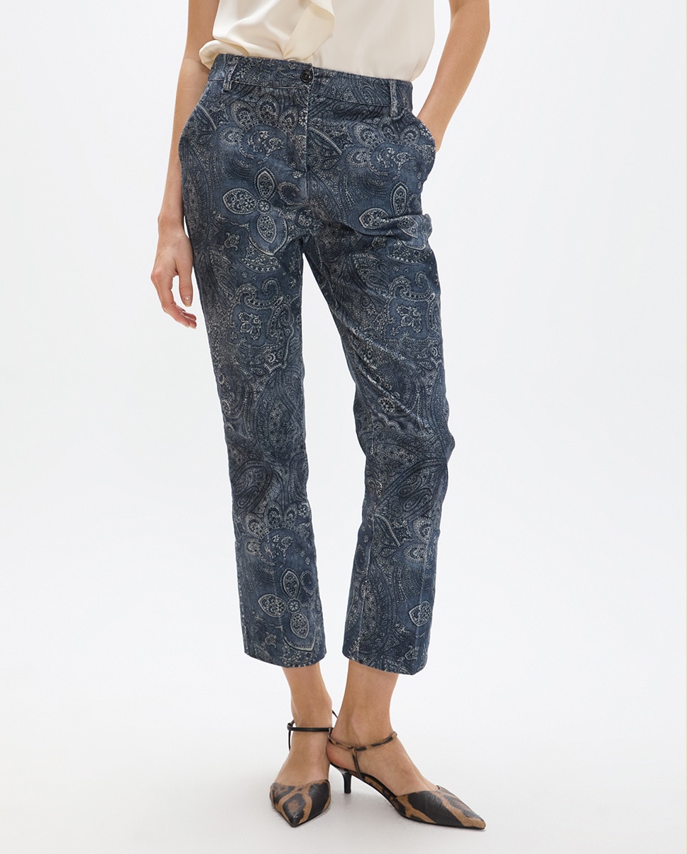 Pantalón recto de mujer campanita tipo micro pana estampado - Lola Casademunt - Índigo Índigo-1