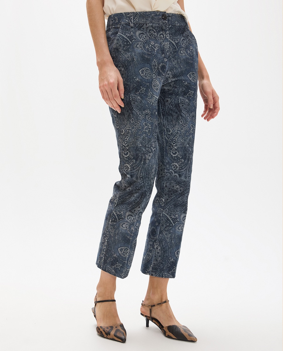 Pantalón recto de mujer campanita tipo micro pana estampado - Lola Casademunt - Índigo Índigo-2