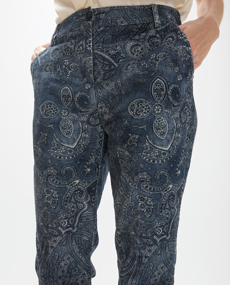 Pantalón recto de mujer campanita tipo micro pana estampado - Lola Casademunt - Índigo Índigo-3