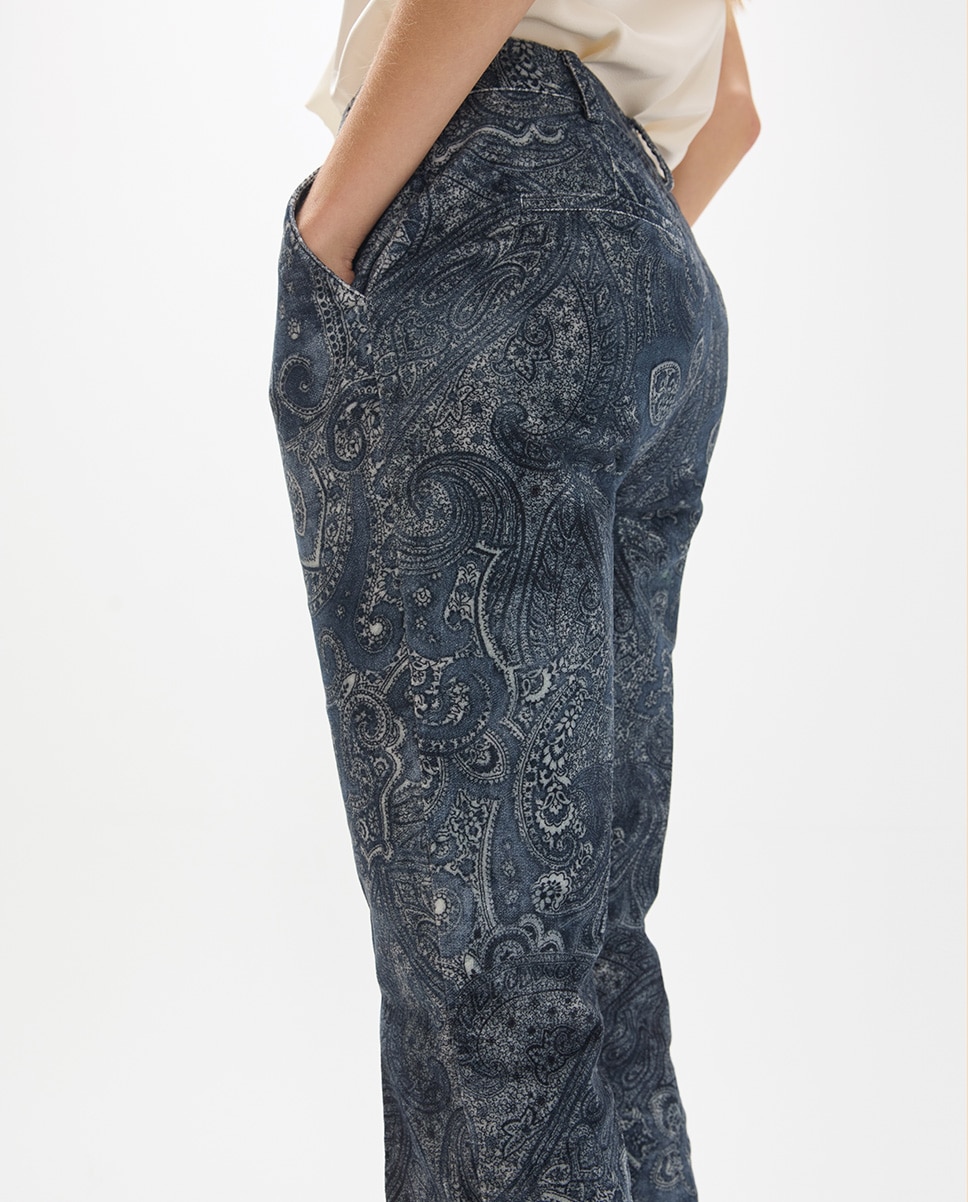 Pantalón recto de mujer campanita tipo micro pana estampado - Lola Casademunt - Índigo Índigo-4