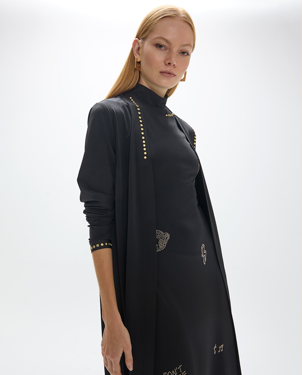 Cárdigan de mujer largo con detalles strass dorados - Lola Casademunt - Negro Negro-3