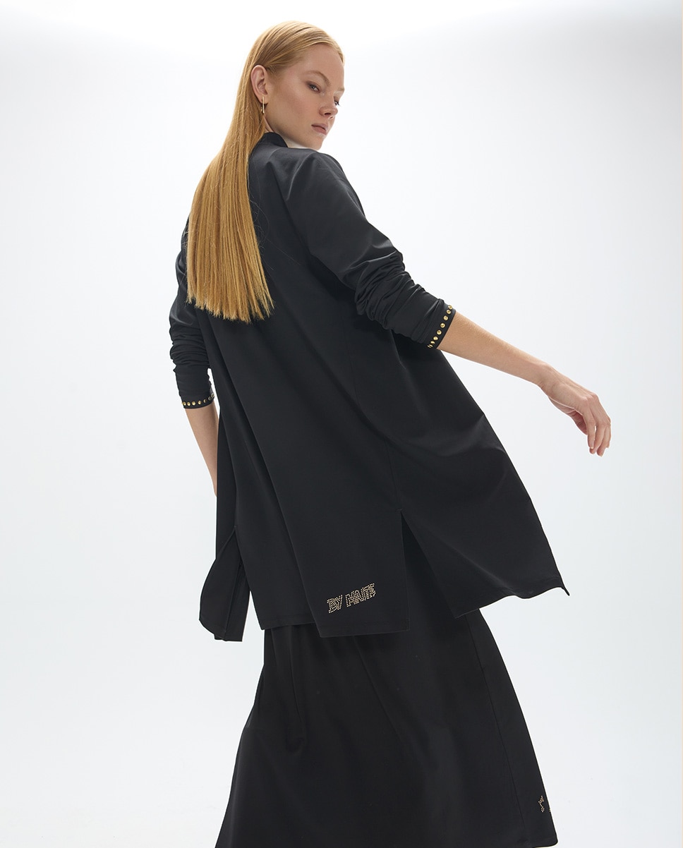 Cárdigan de mujer largo con detalles strass dorados - Lola Casademunt - Negro Negro-4