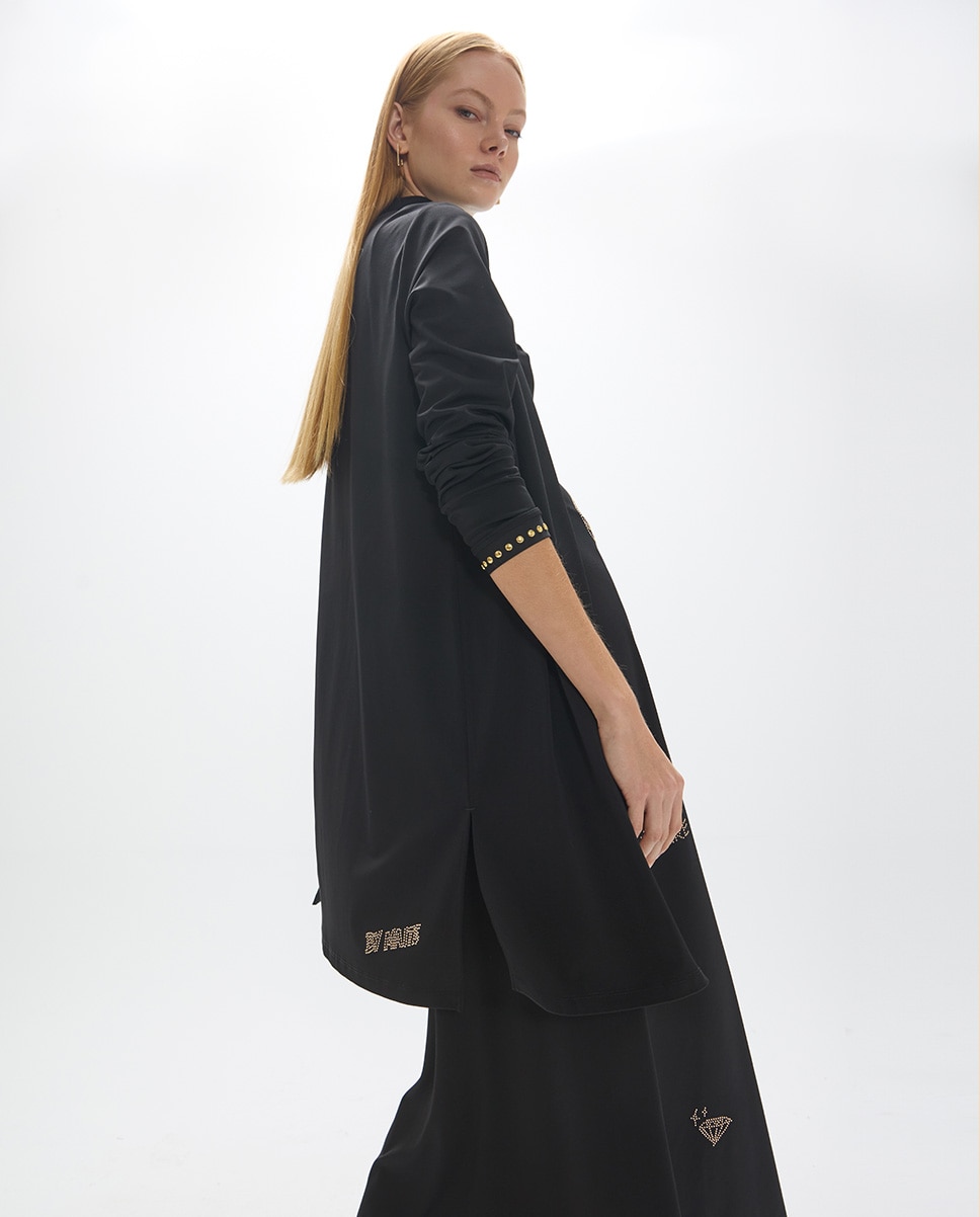 Cárdigan de mujer largo con detalles strass dorados - Lola Casademunt - Negro Negro-5
