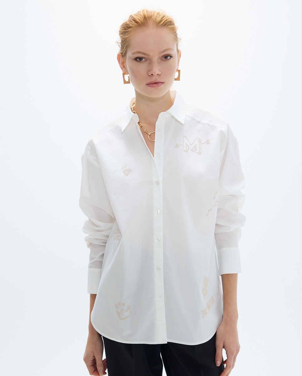 Camisa de mujer oversize con tachas doradas con dibujos posicionados - Lola Casademunt - Blanco Blanco-1