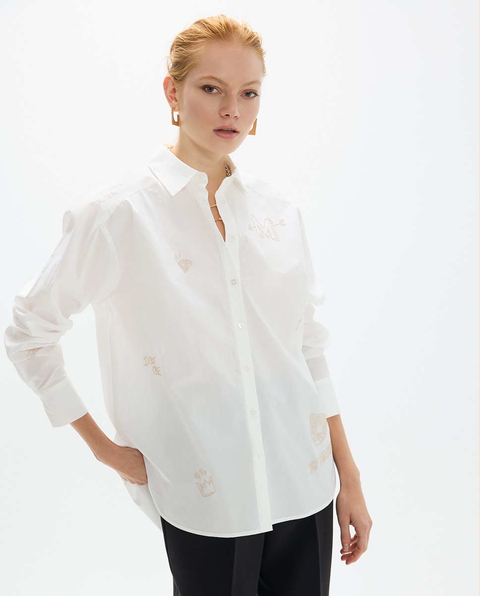 Camisa de mujer oversize con tachas doradas con dibujos posicionados - Lola Casademunt - Blanco Blanco-2