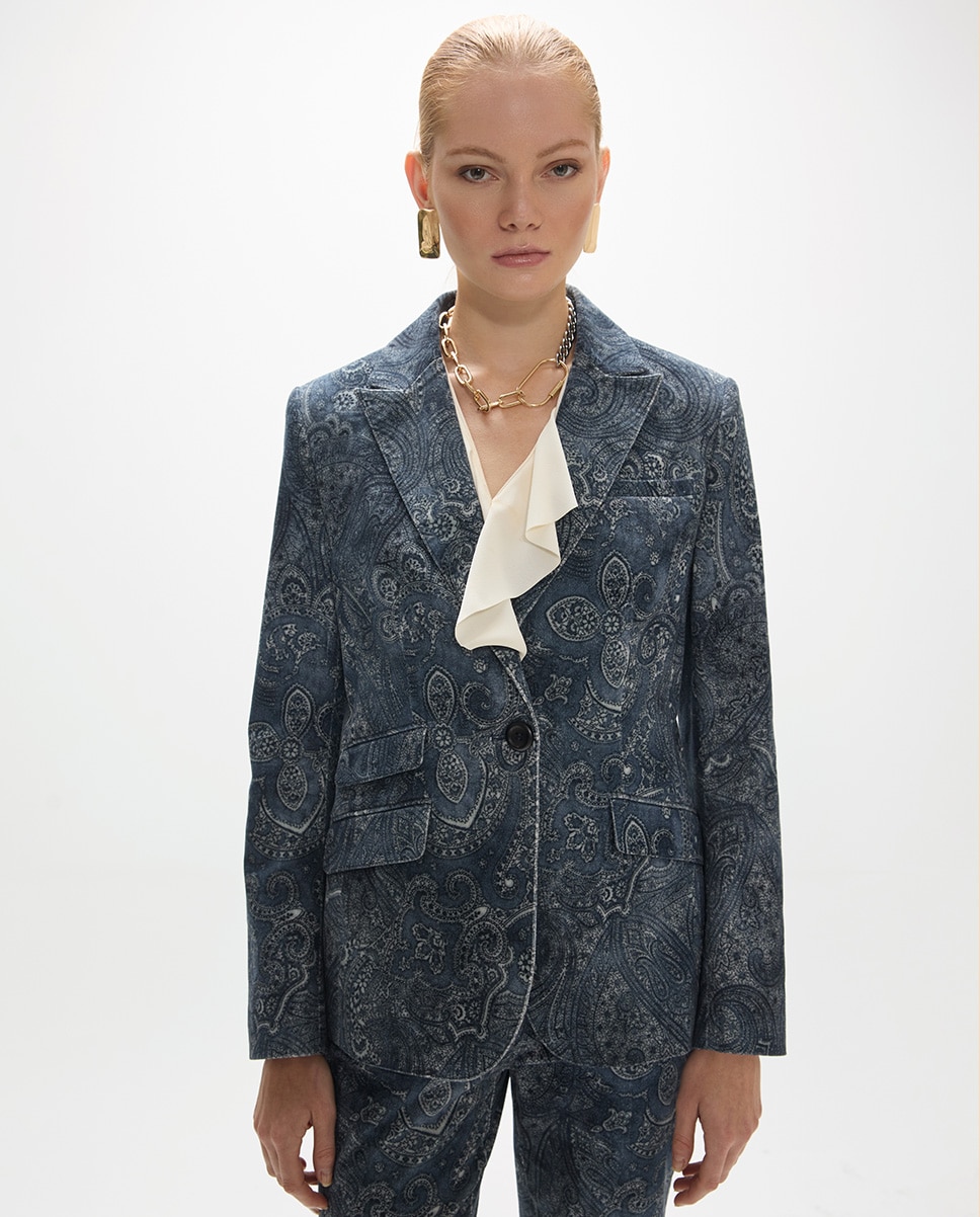 Americana de mujer micropana estampada paisley - Lola Casademunt - Azul índigo Azul índigo-1