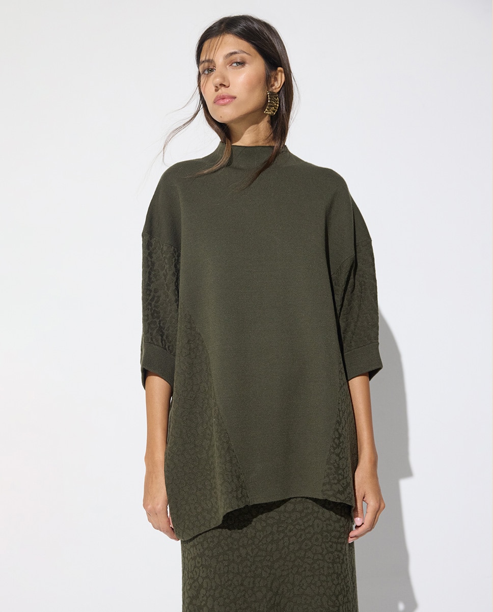 Jersey de mujer piezas jacquard leopardo - Lola Casademunt - Verde militar Verde militar-1
