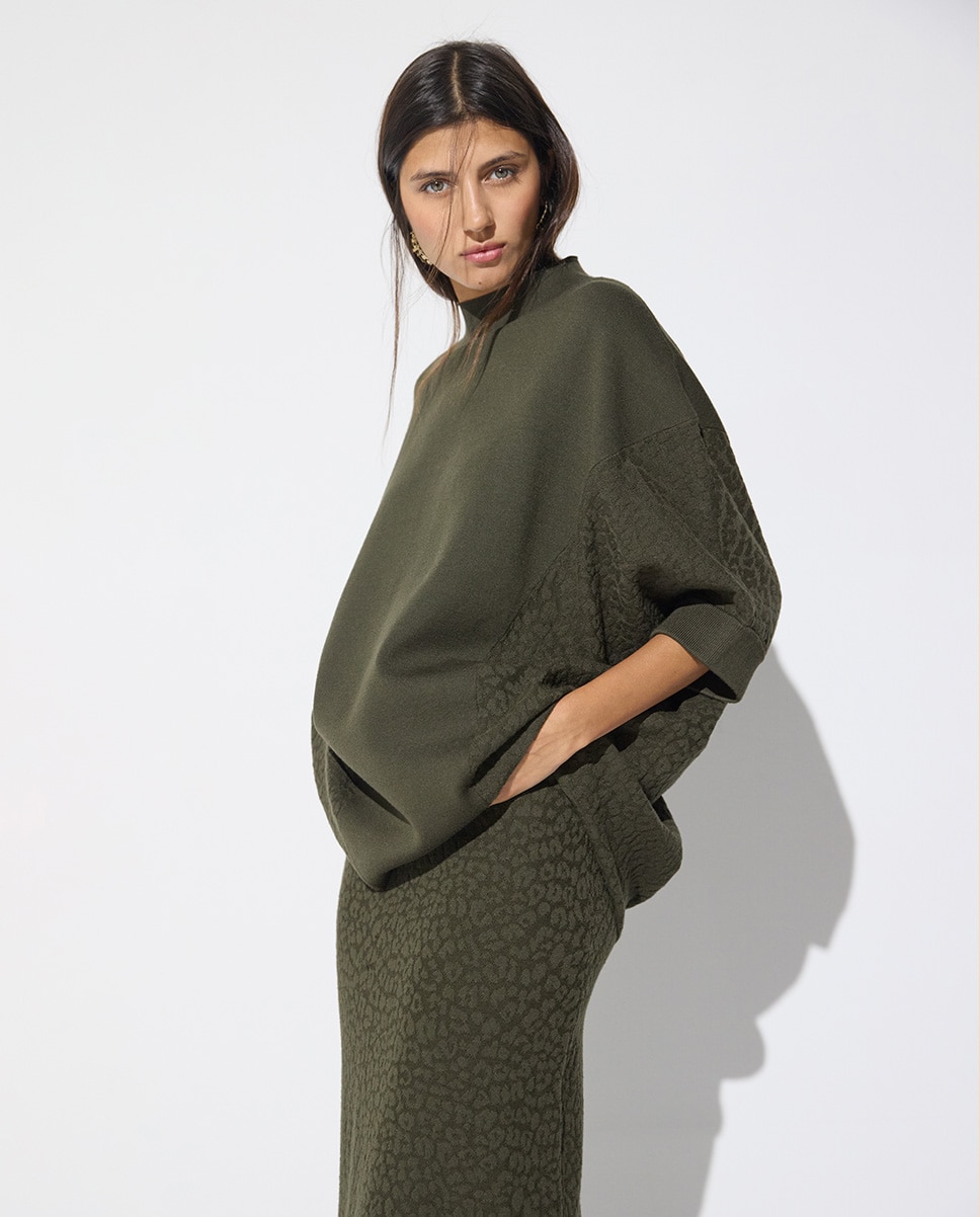 Jersey de mujer piezas jacquard leopardo - Lola Casademunt - Verde militar Verde militar-3