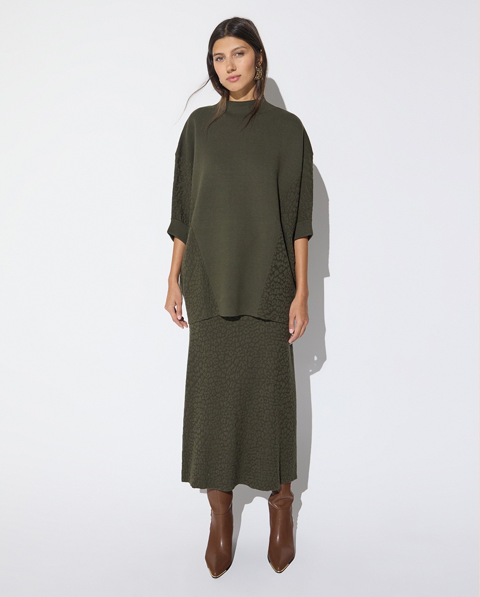 Jersey de mujer piezas jacquard leopardo - Lola Casademunt - Verde militar Verde militar-5