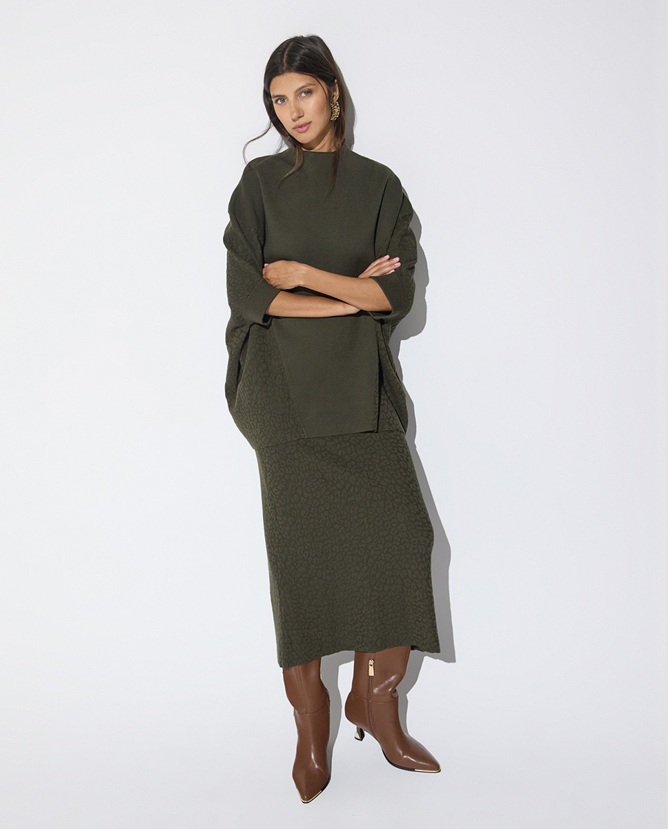 Falda midi jacquard leopardo - Lola Casademunt - Verde militar Verde militar-1