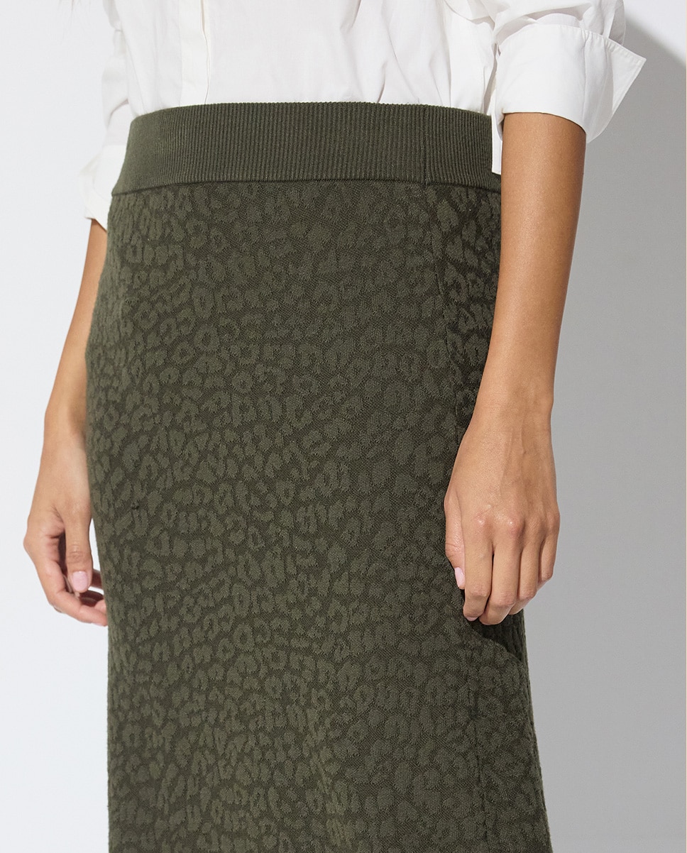 Falda midi jacquard leopardo - Lola Casademunt - Verde militar Verde militar-4