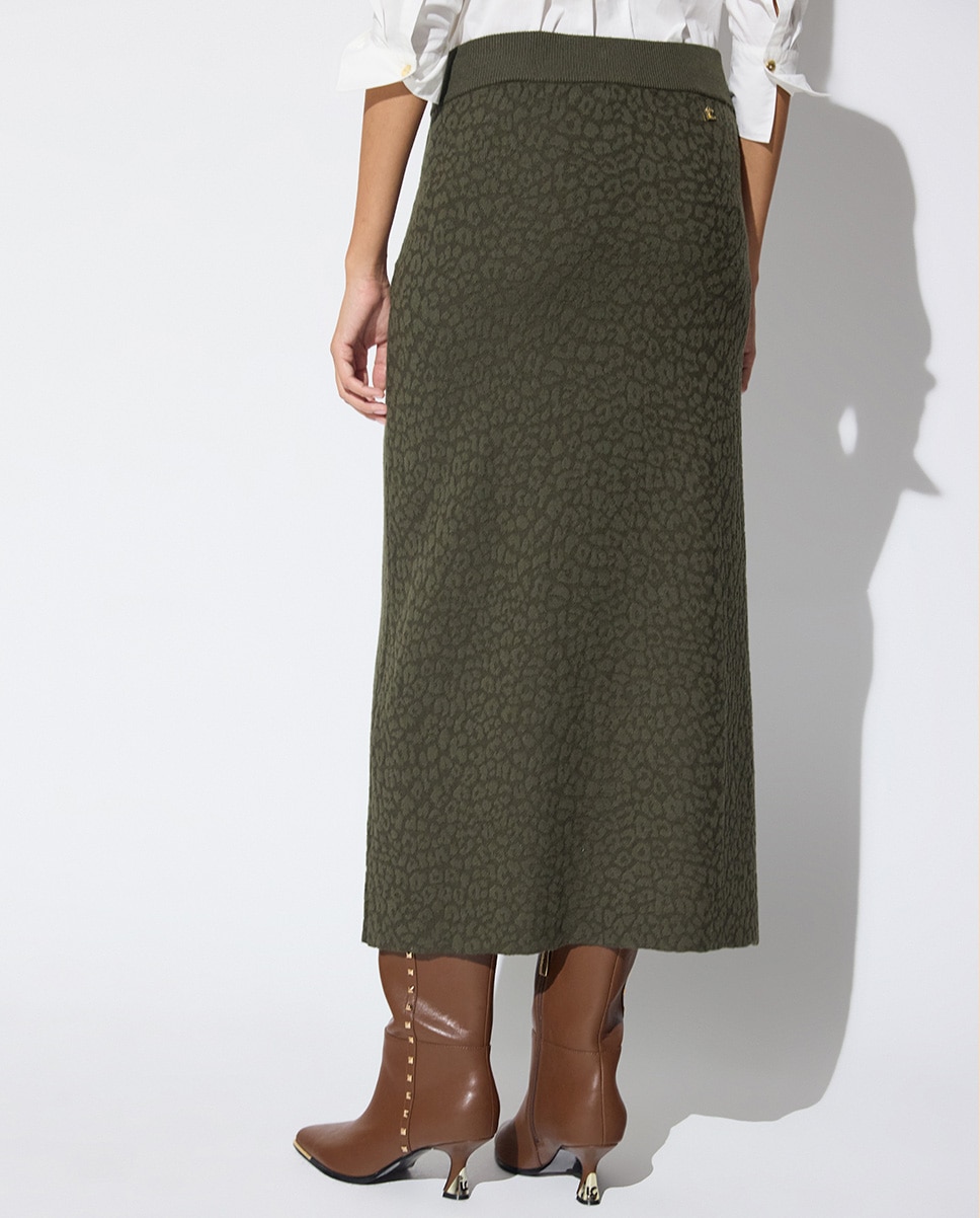 Falda midi jacquard leopardo - Lola Casademunt - Verde militar Verde militar-5