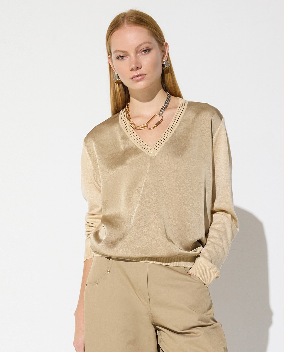 Jersey de mujer bimateria delantero cristales - Lola Casademunt - Natural Natural-2